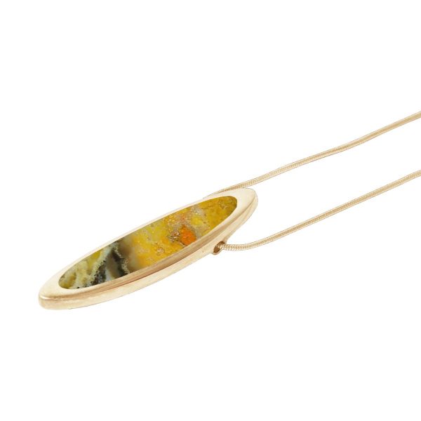 Yellow Gold Bumblebee Jasper Long Oval Pendant