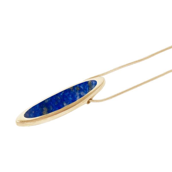 Yellow Gold Lapis Long Oval Pendant