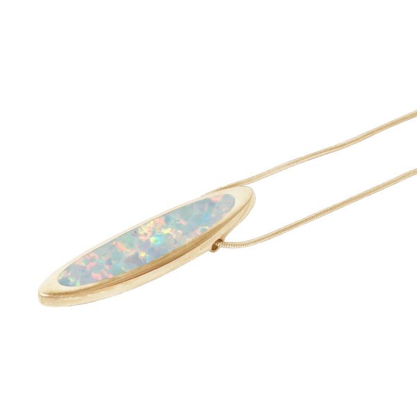 Yellow Gold Opalite Sun Ice Long Oval Pendant