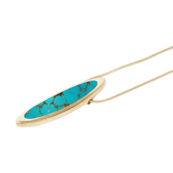Yellow Gold Turquoise Long Oval Pendant