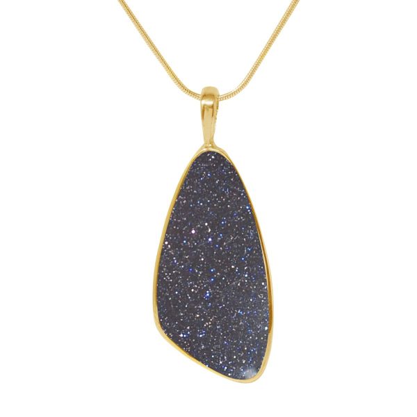 Yellow Gold Blue Goldstone Pendant