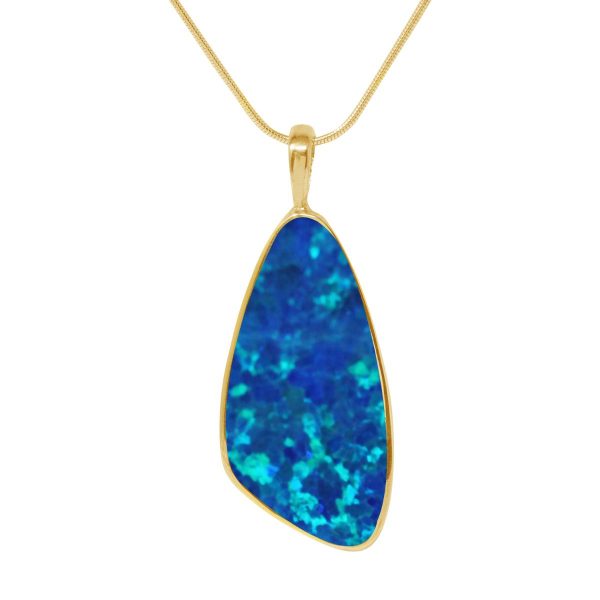 Yellow Gold Opalite Cobalt Blue Pendant