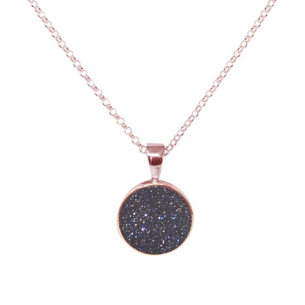 Rose Gold Blue Goldstone Round Pendant