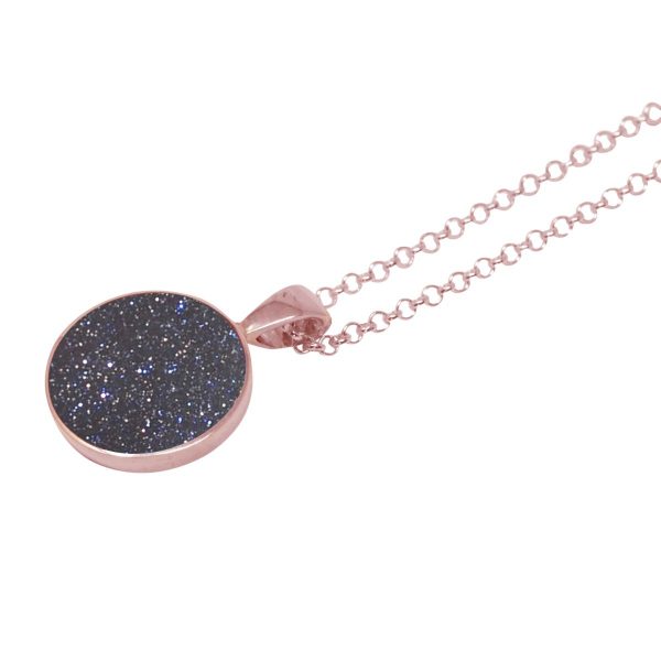 Rose Gold Blue Goldstone Round Pendant