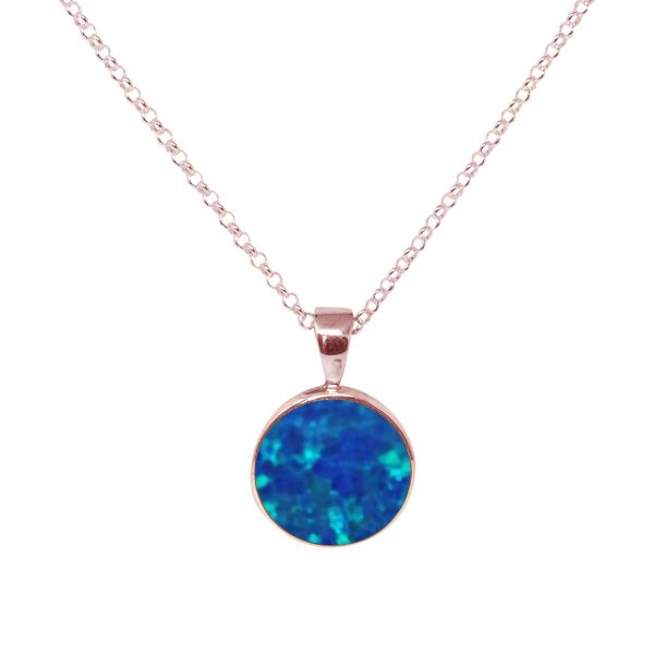 Rose Gold Opalite Cobalt Blue Round Pendant