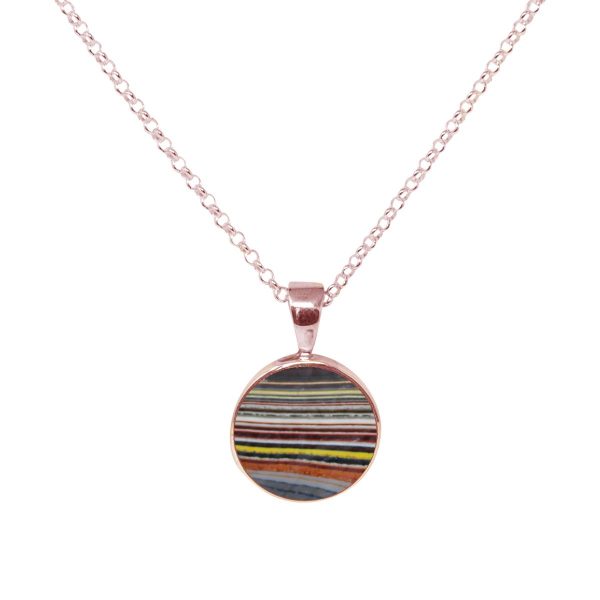 Rose Gold Fordite Round Pendant