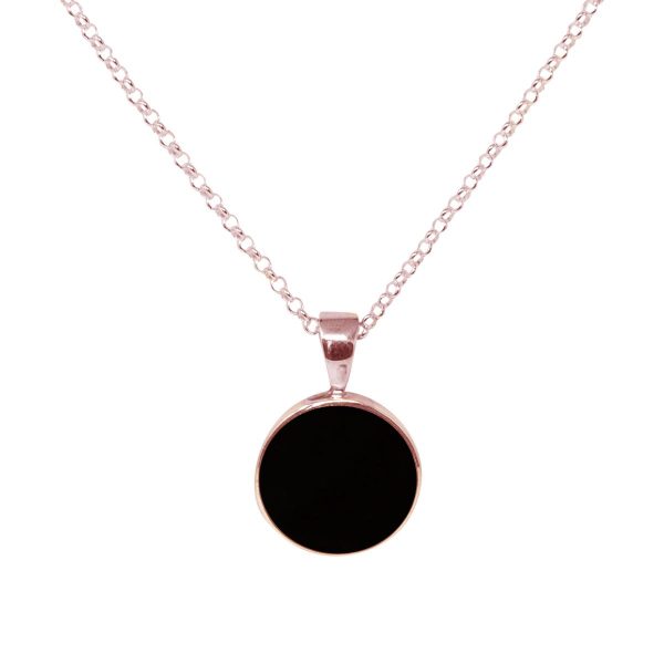 Rose Gold Whitby Jet Round Pendant