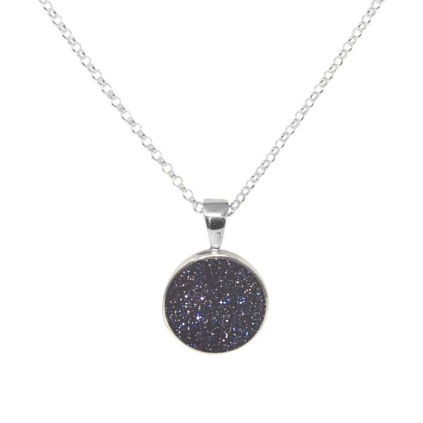 Silver Blue Goldstone Round Pendant