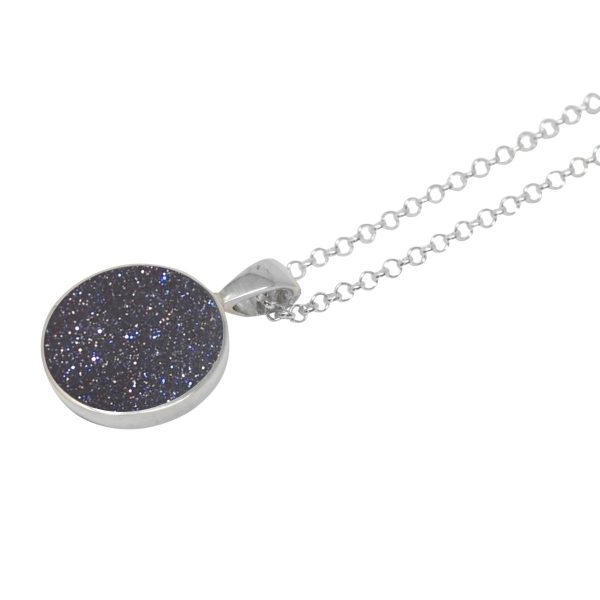 Silver Blue Goldstone Round Pendant