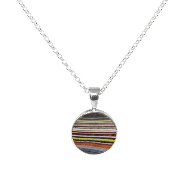 Silver Fordite Round Pendant