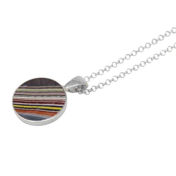 Silver Fordite Round Pendant