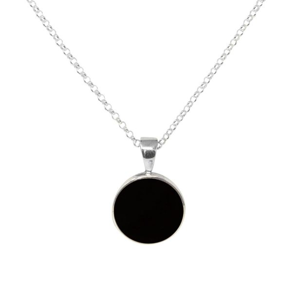 Silver Whitby Jet Round Pendant