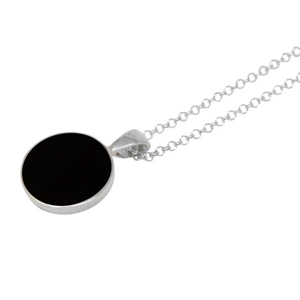 Silver Whitby Jet Round Pendant