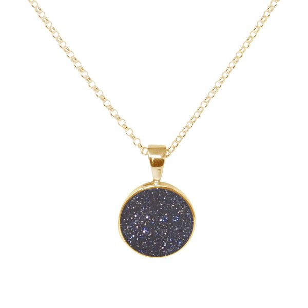 Yellow Gold Blue Goldstone Round Pendant