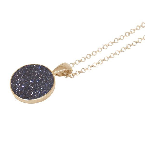 Yellow Gold Blue Goldstone Round Pendant