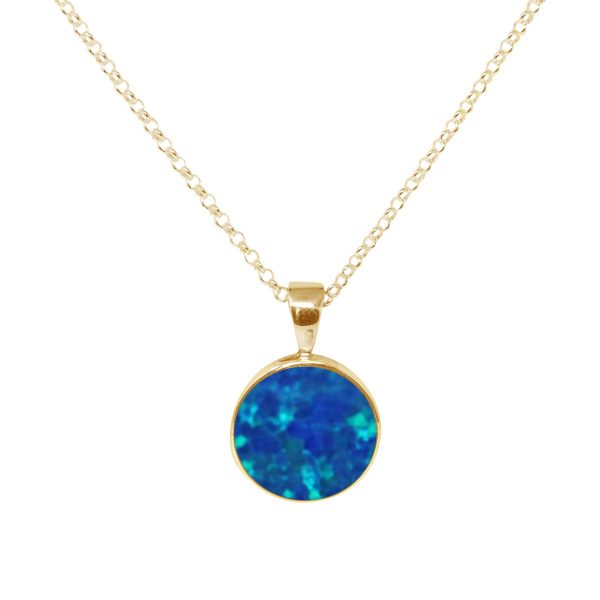 Yellow Gold Opalite Cobalt Blue Round Pendant