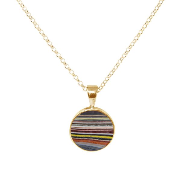 Yellow Gold Fordite Round Pendant