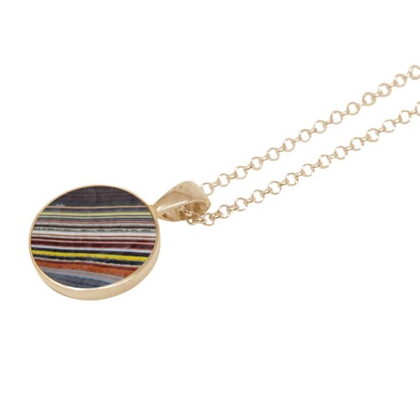 Yellow Gold Fordite Round Pendant