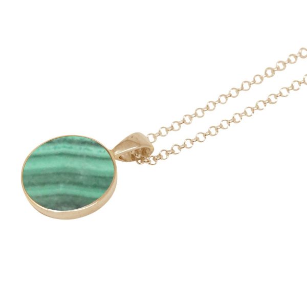 Yellow Gold Malachite Round Pendant