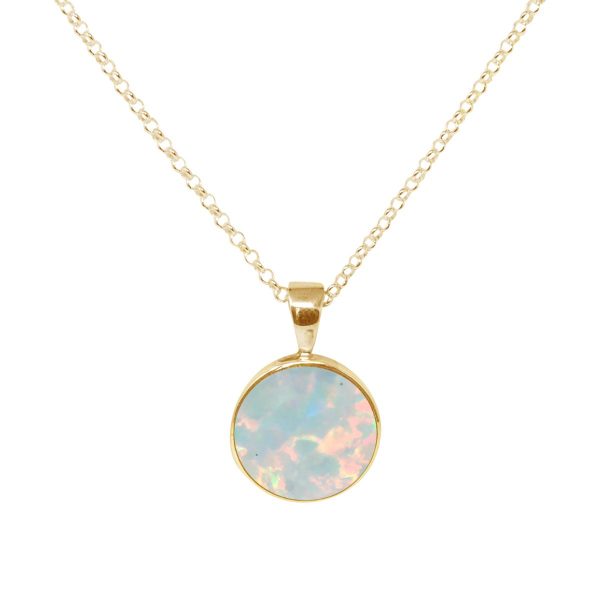 Yellow Gold Opalite Round Pendant