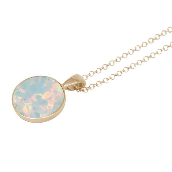 Yellow Gold Opalite Sun Ice Round Pendant