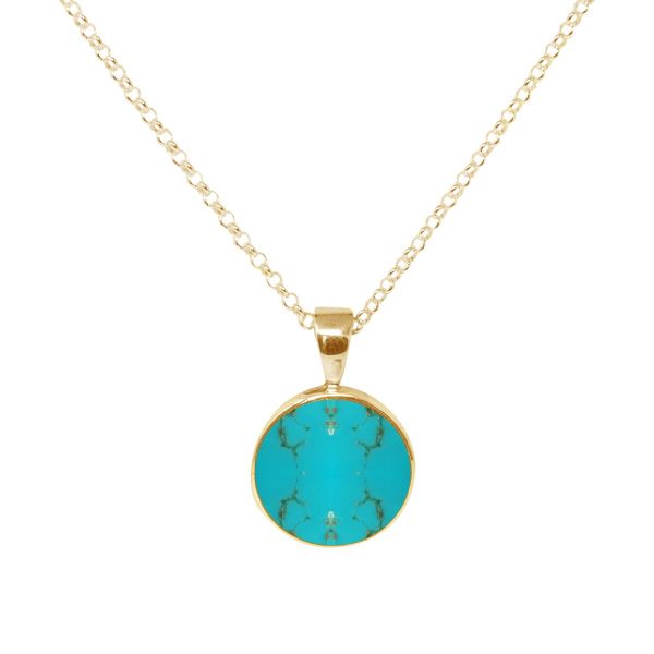 Yellow Gold Turquoise Round Pendant