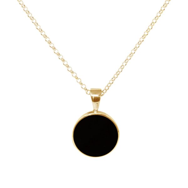 Yellow Gold Whitby Jet Round Pendant