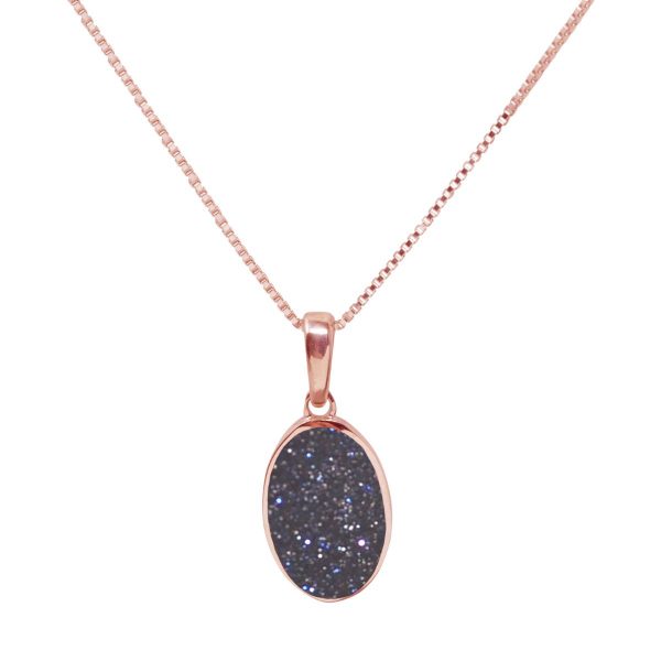 Rose Gold Blue Goldstone Oval Pendant