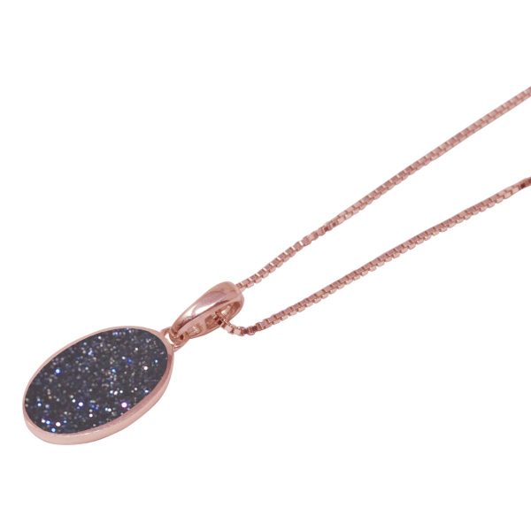 Rose Gold Blue Goldstone Oval Pendant