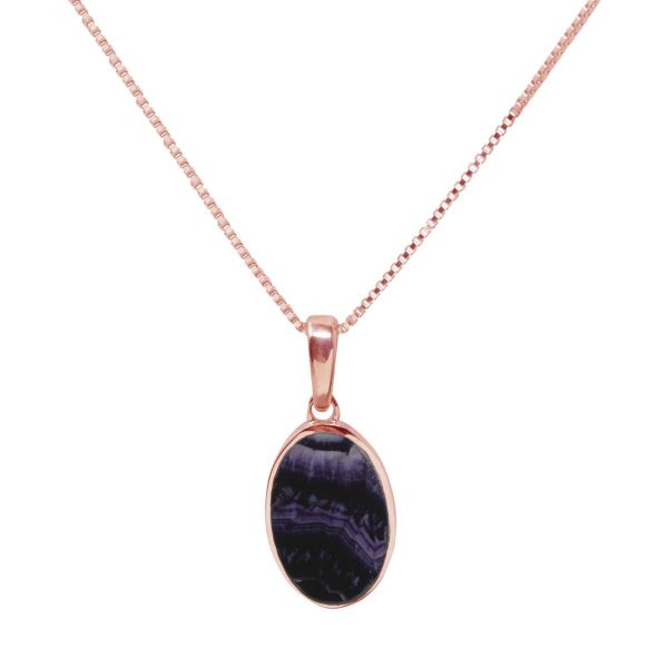 Rose Gold Blue John Oval Pendant