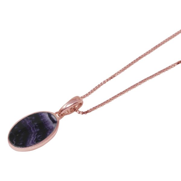 Rose Gold Blue John Oval Pendant