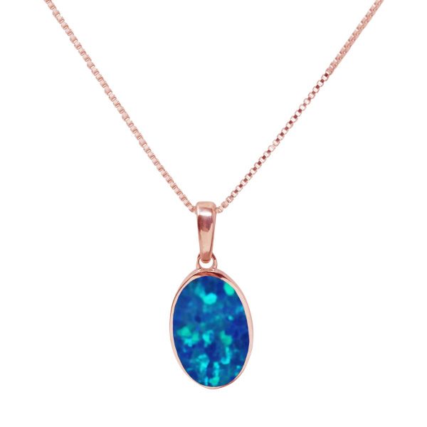 Rose Gold Cobalt Blue Opalite Oval Pendant