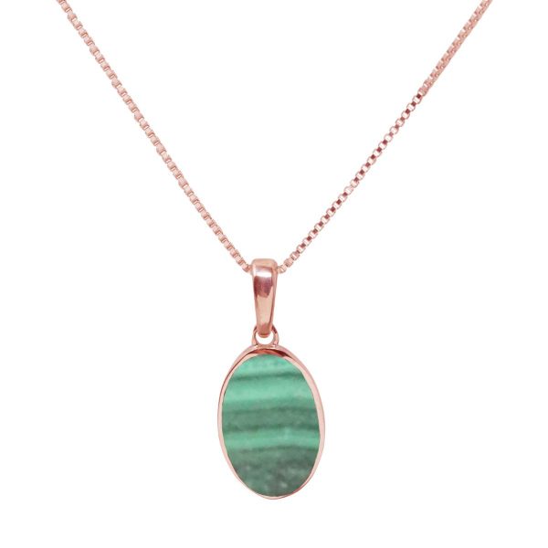 Rose Gold Malachite Oval Pendant