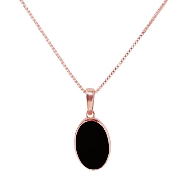 Rose Gold Whitby Jet Oval Pendant