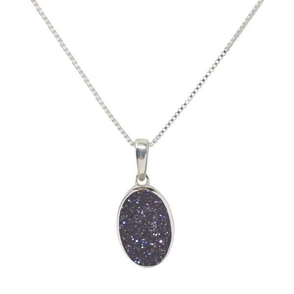 Silver Blue Goldstone Oval Pendant