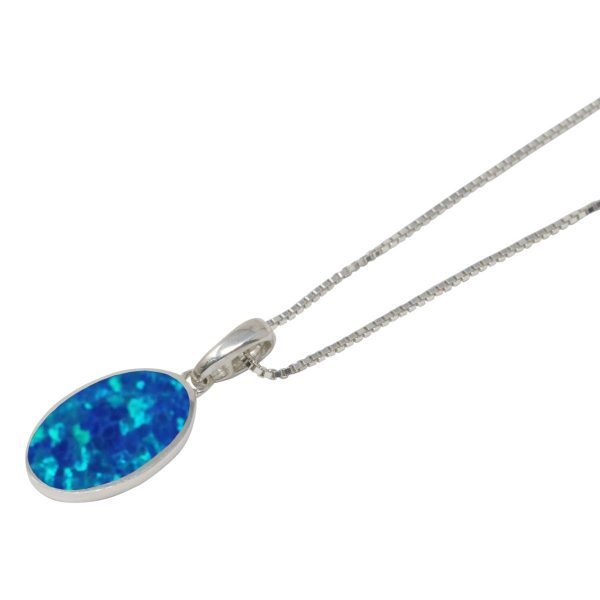 Silver Opalite Cobalt Blue Oval Pendant