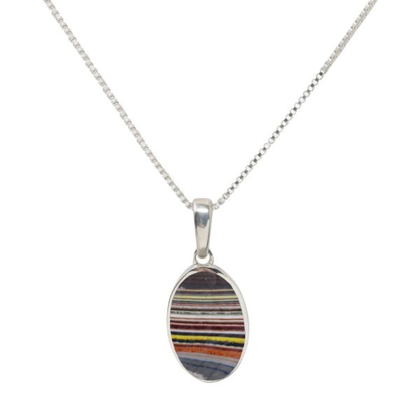 Silver Fordite Oval Pendant