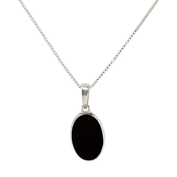 Silver Whitby Jet Oval Pendant