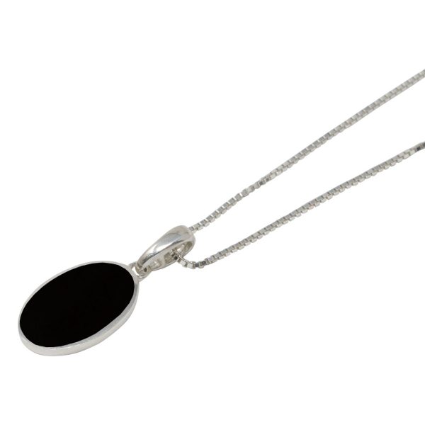 Silver Whitby Jet Oval Pendant