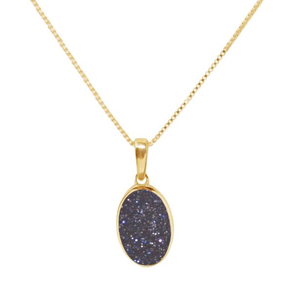 Yellow Gold Blue Goldstone Oval Pendant