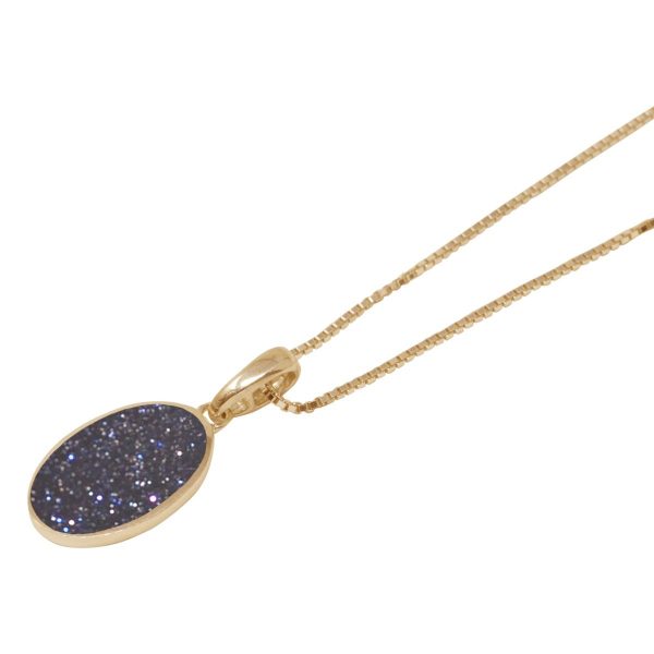 Yellow Gold Blue Goldstone Oval Pendant