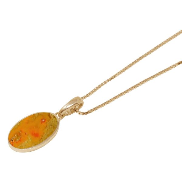 Yellow Gold Bumblebee Jasper Oval Pendant