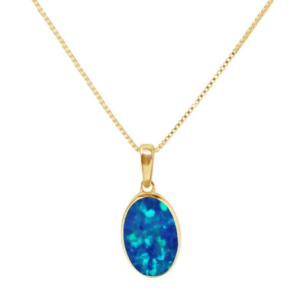 Yellow Gold Opalite Cobalt Blue Oval Pendant