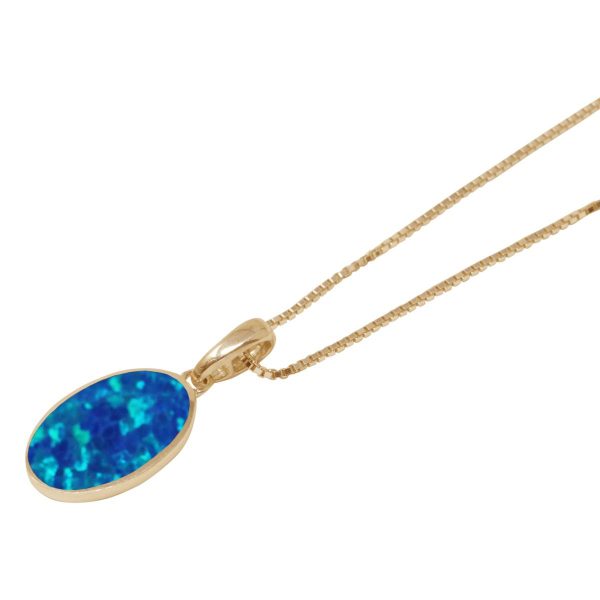 Yellow Gold Cobalt Blue Opalite Oval Pendant