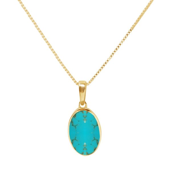 Yellow Gold Turquoise Oval Pendant