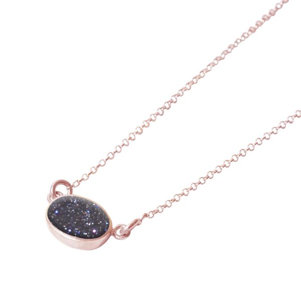 Rose Gold Blue Goldstone Oval Single Stone Choker