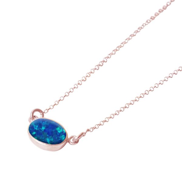 Rose Gold Opalite Cobalt Blue Oval Single Stone Choker