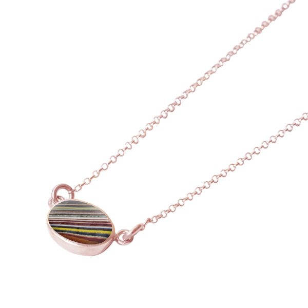 Rose Gold Fordite Oval Single Stone Choker