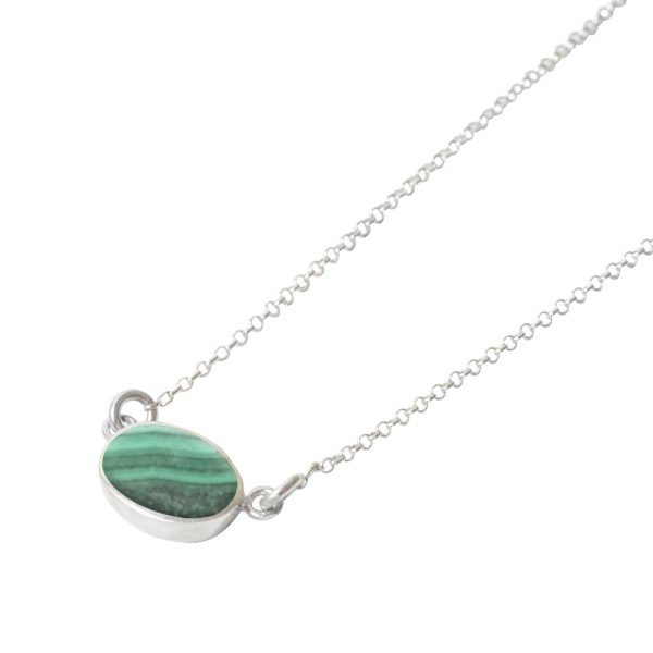 Silver Malachite Oval Single Stone Choker