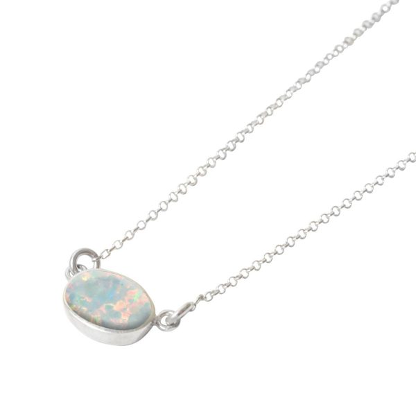 Silver Opalite Sun Ice Oval Single Stone Choker